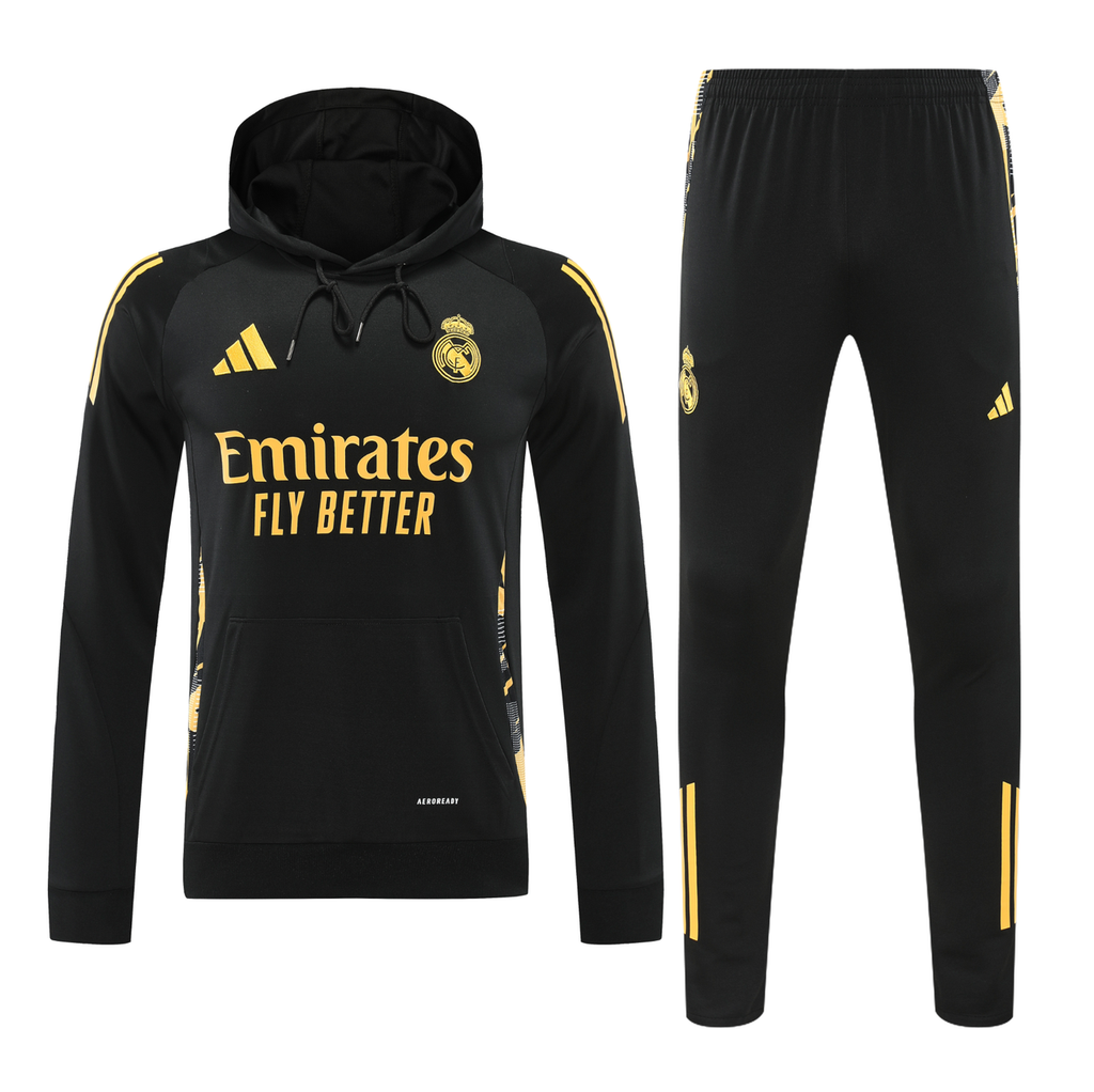 Real Madrid 24/25 Men's Black-Gold Hoodie Tracksuit
