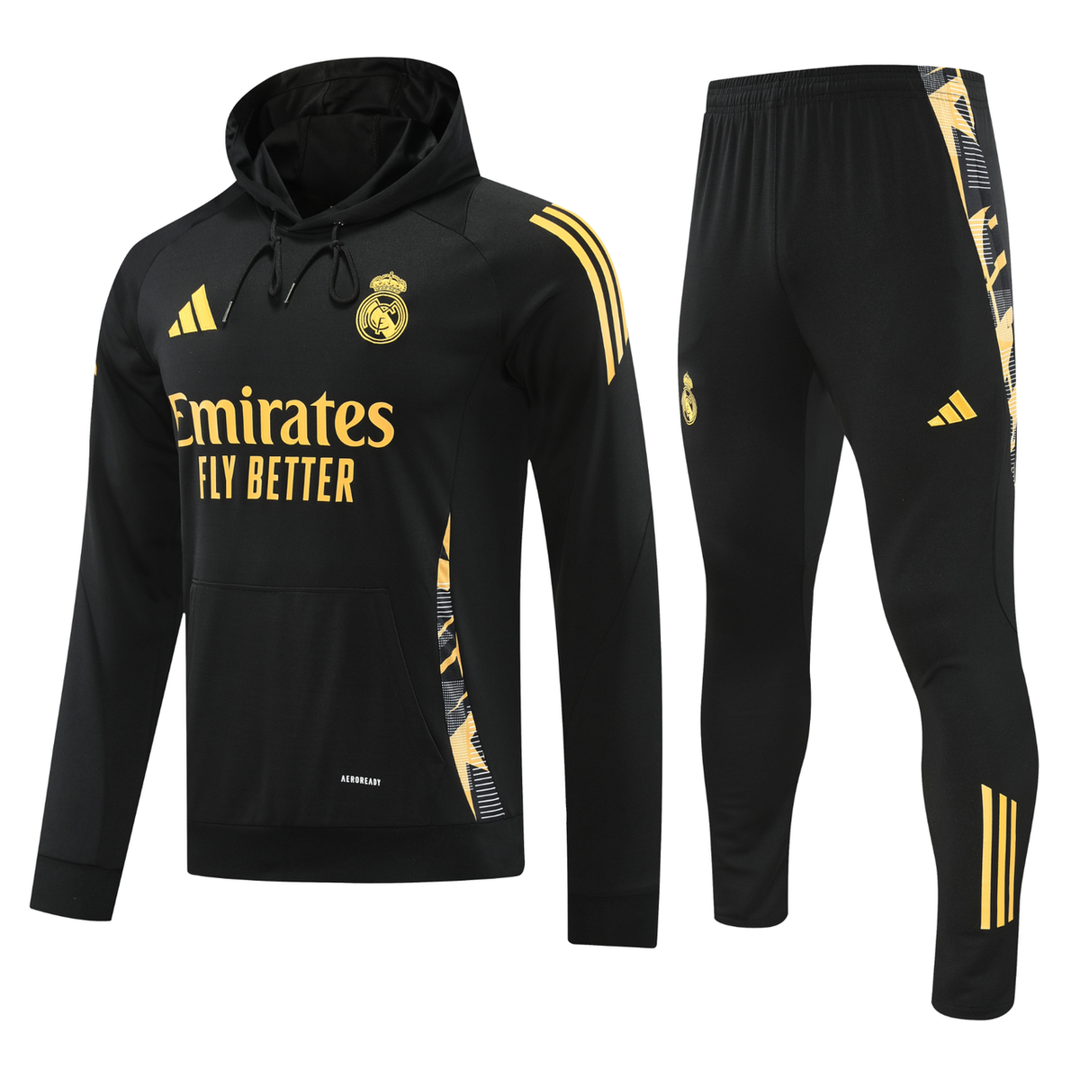 Real Madrid 24/25 Men's Black-Gold Hoodie Tracksuit