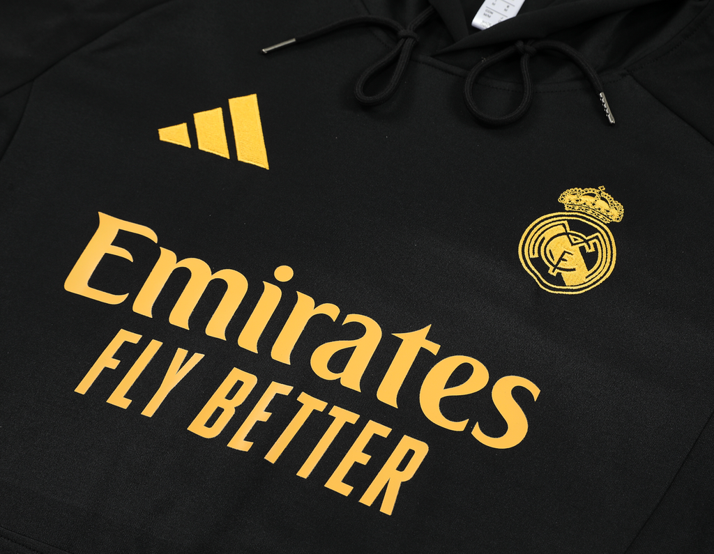 Real Madrid 24/25 Men's Black-Gold Hoodie Tracksuit