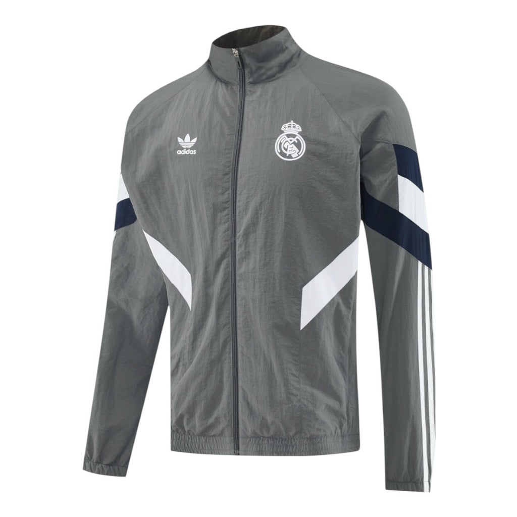 Real Madrid 25/26 Men's Gray Long Zip Windbreaker