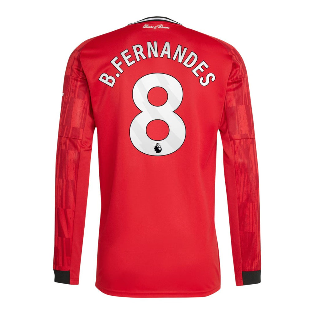 B.FERNANDES #8 Manchester United 25/26 Men's Home Long Sleeve Shirt - PL Font