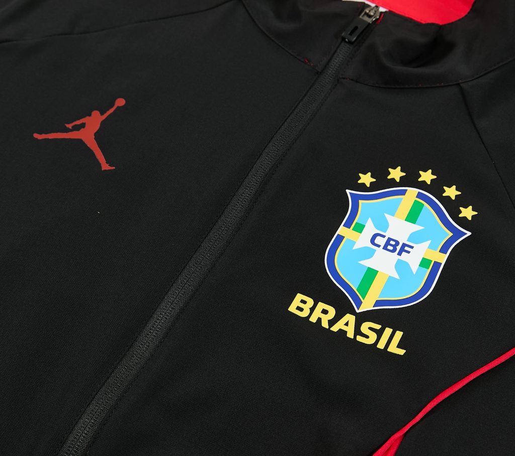 Brazil 2026 Men's Black Red Long Zip Tracksuit