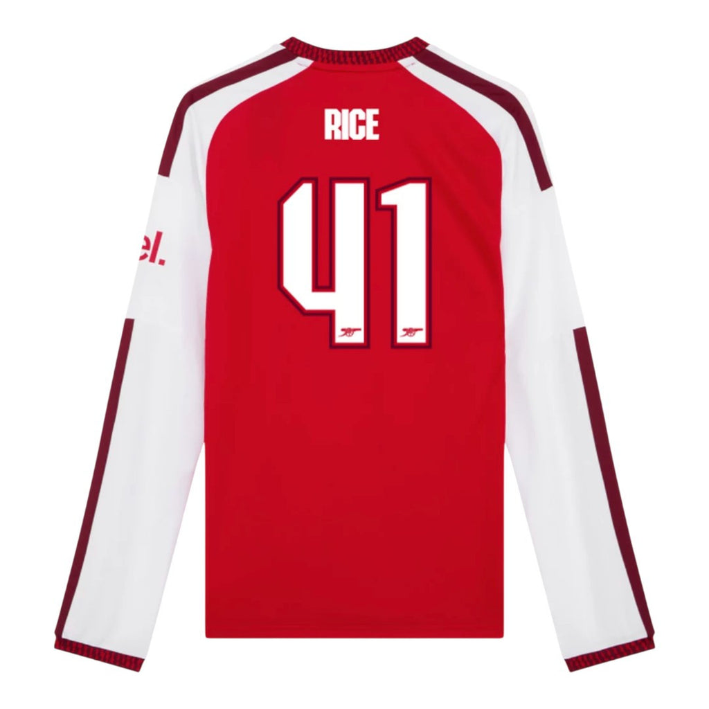RICE #41 Arsenal 26/27 Men's Home Long Sleeve Shirt - Club Font